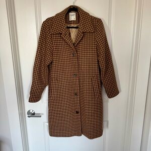 abercrombie & fitch brown houndstooth wool blend trench coat - medium